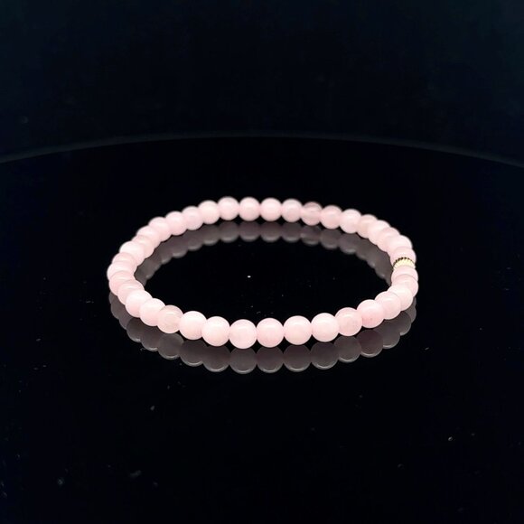Gemstones Rose Quartz Mini 4mm Stretchable Bracelet 14k Gold Corrugated Bead - Picture 5 of 6